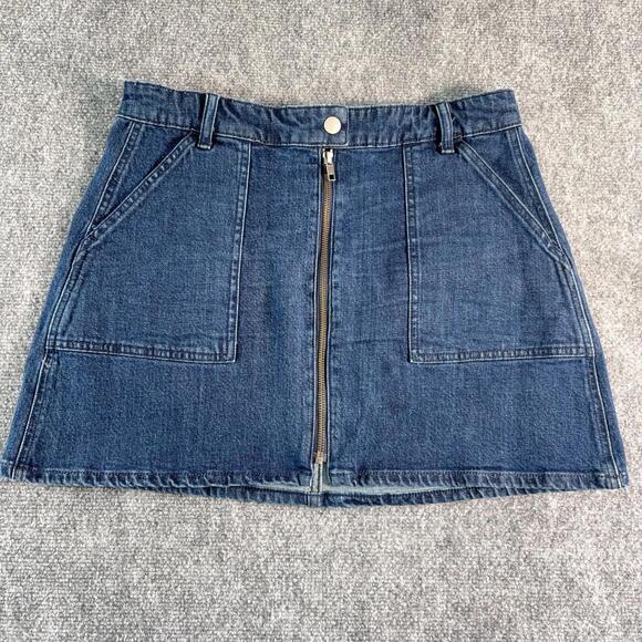 Madewell H2336 Denim Mini Skirt Size 30 A-Line Zip Front Stretch Pockets SP18 - Picture 1 of 7